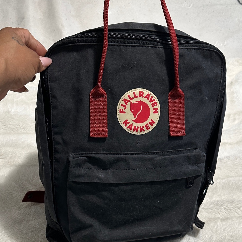 Kånken Black Backpack with Red Accents